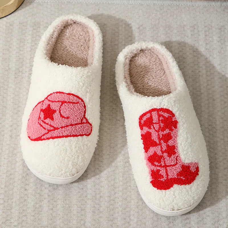 COWBOY HAT AND BOOT PRINT FLEECE SLIPPER