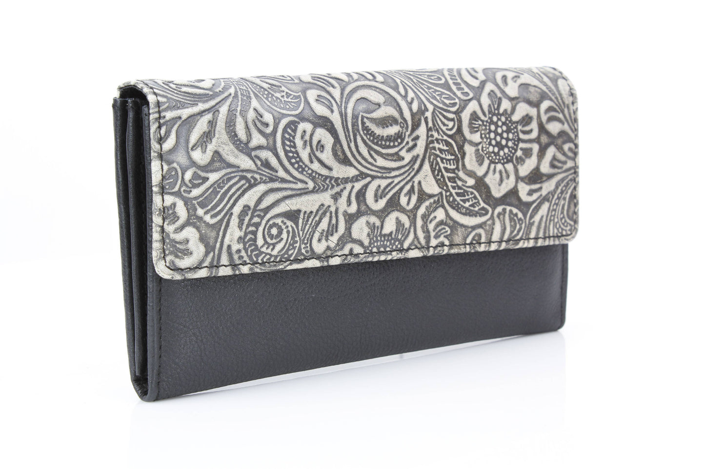 Women’s Brown Leather Grey Floral Clutch ABLW 18-2525