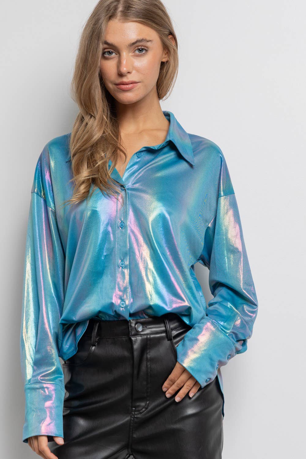 Rainbow Button Up Long Sleeve Blouse Shirt
