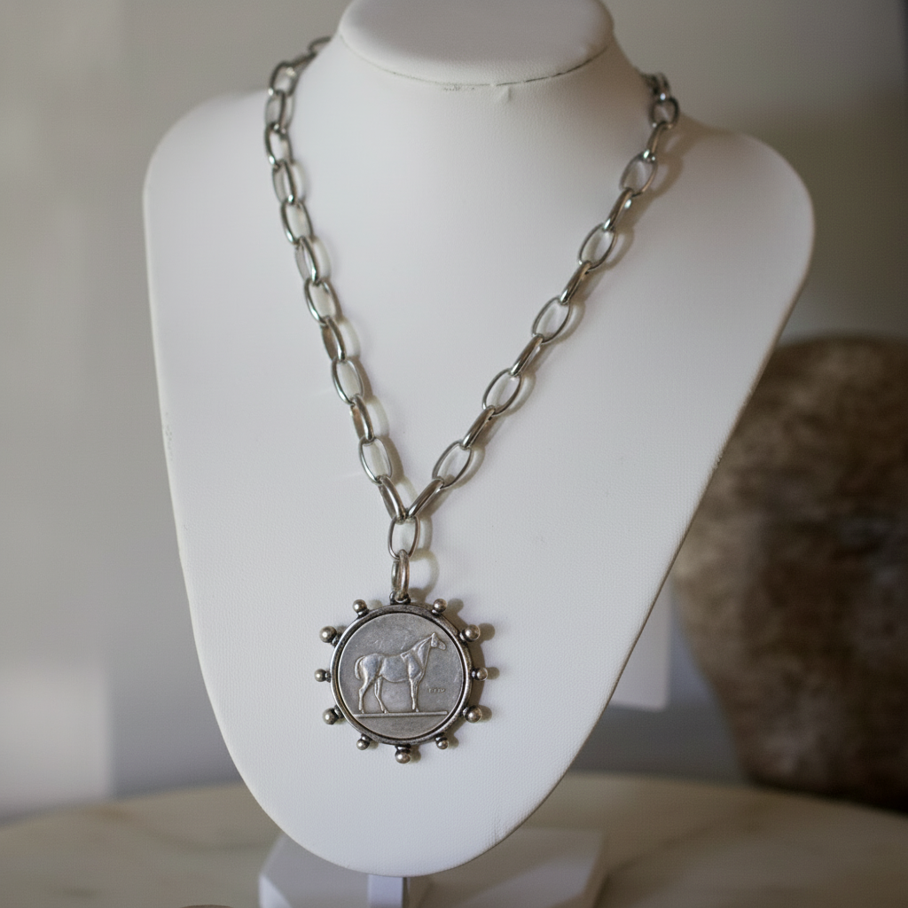 Silver Heritage Horse Coin Necklace - Stainless Steel, 18" Chain | Deep South Originals