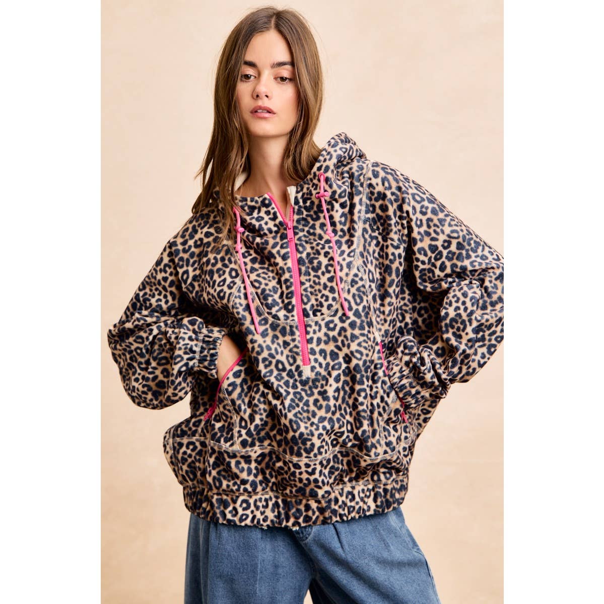 LEOPARD STITCH OVERSIZED BRUSHED TEXTURE JACKET