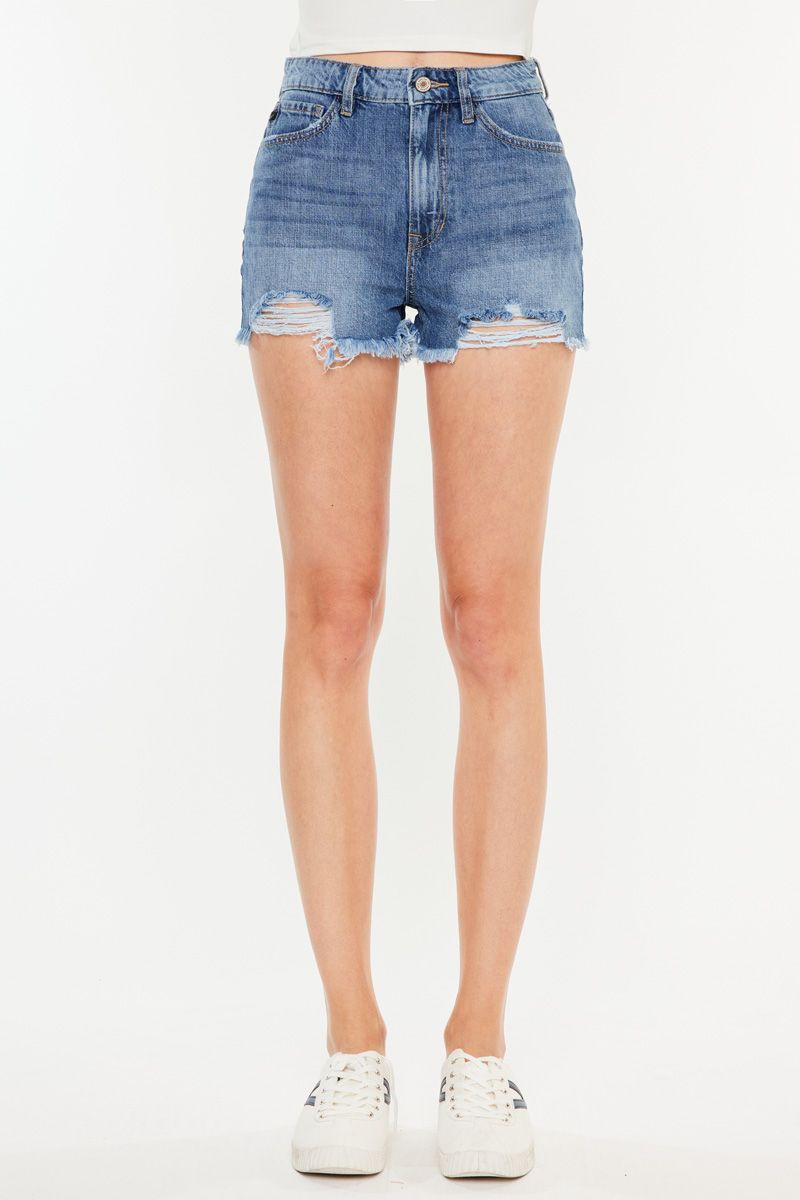 Distressed Medium Wash Jean Shorts