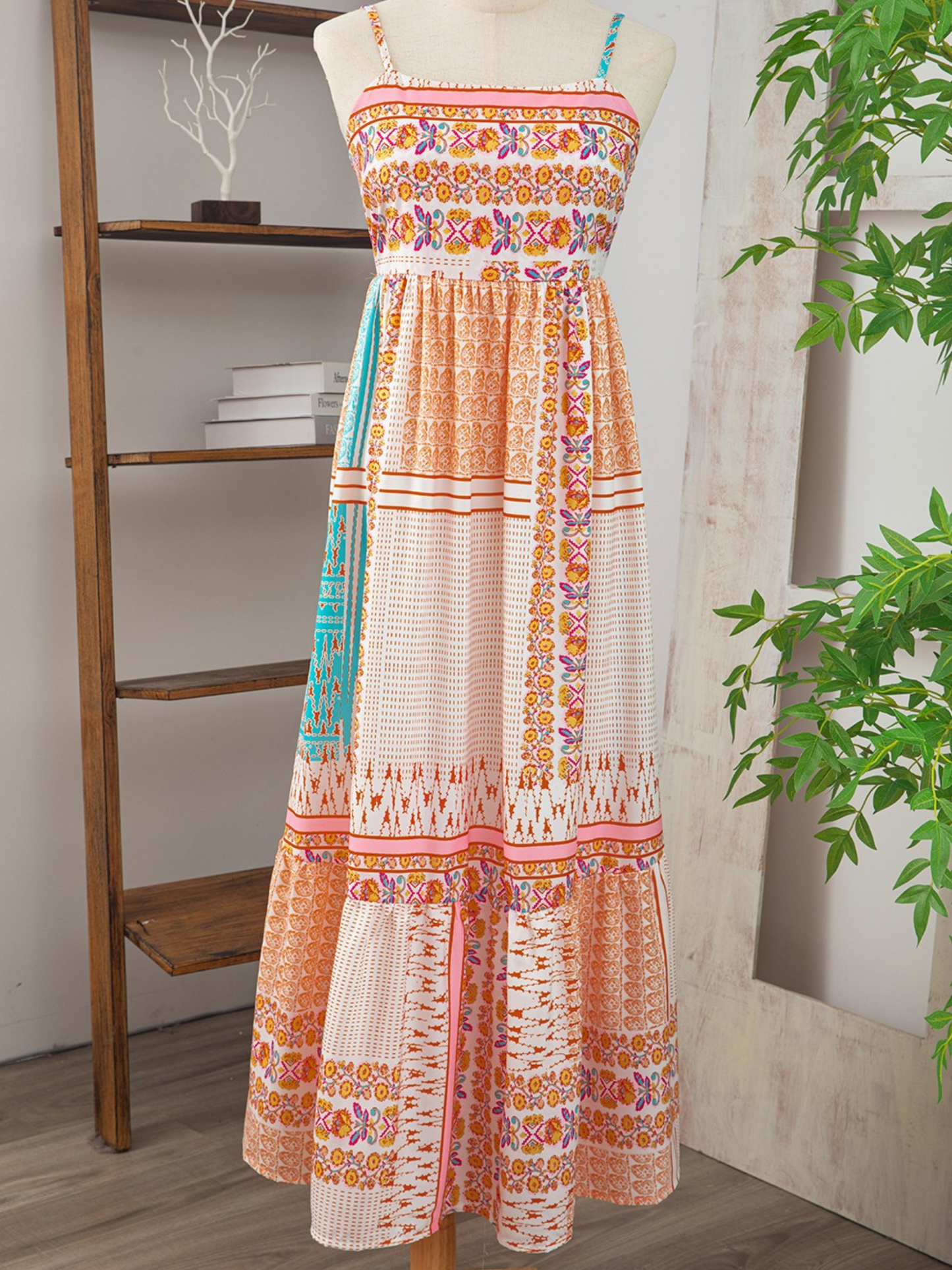 Boho Patchwork Print Square Neck Sundress