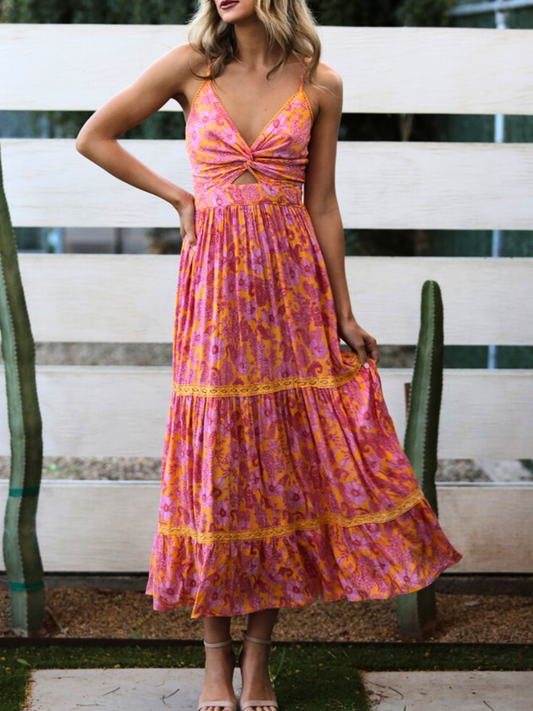 Marigold  floral cut out maxi dress