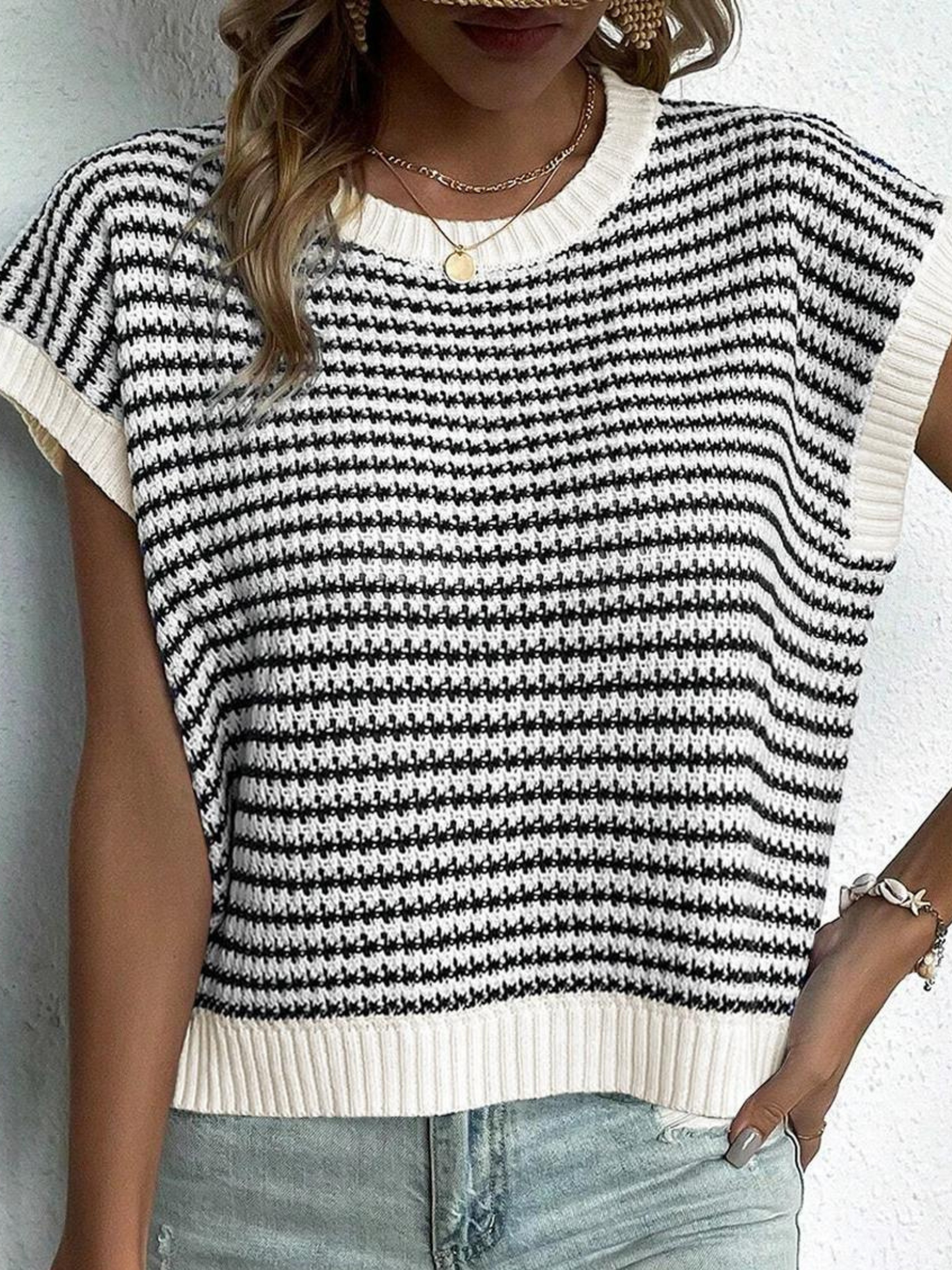 Stripe Contrast Trim Knit Dolman Top *TWO COLORS*